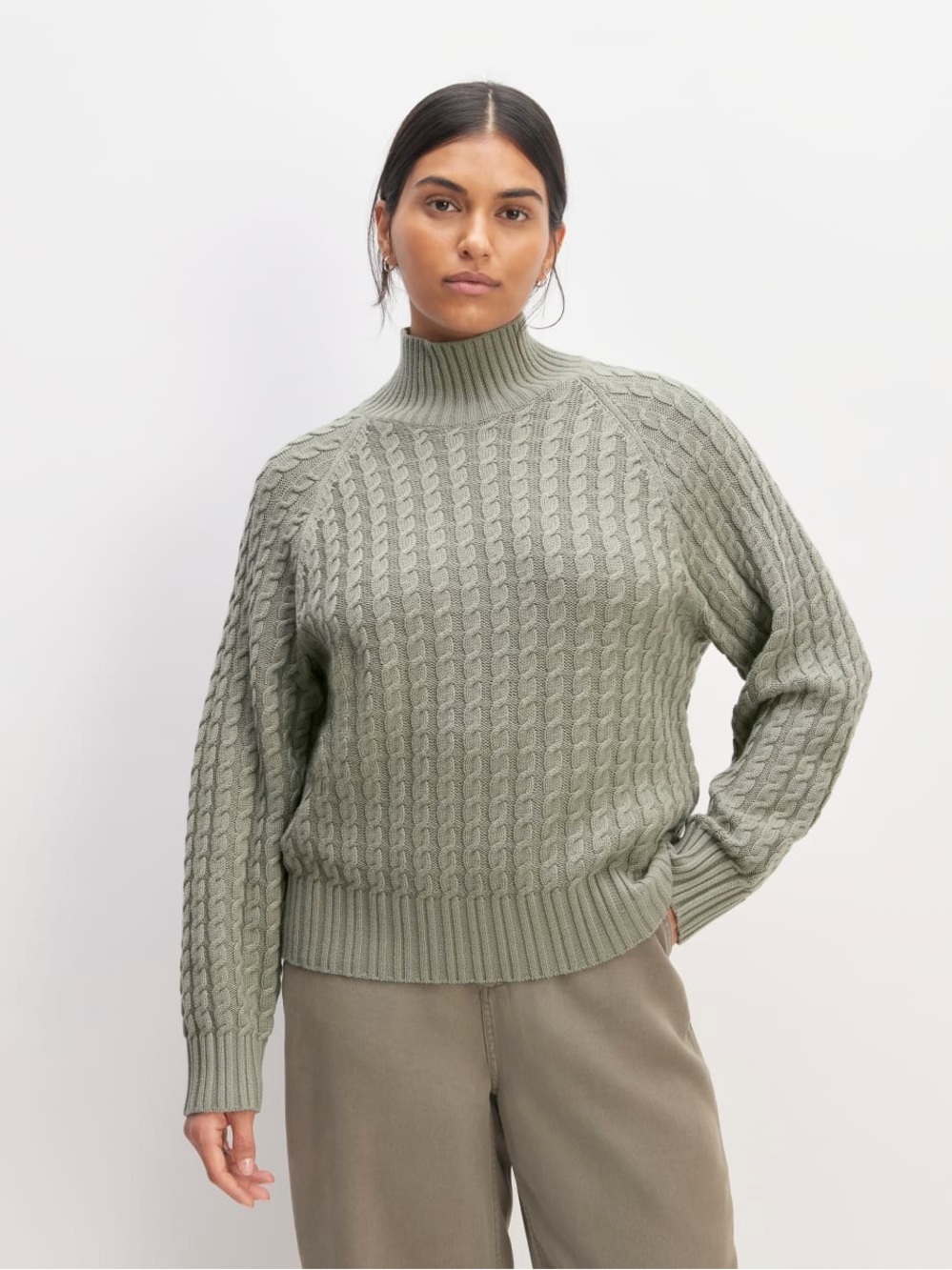 Everlane cotton merino wool cable turtleneck in sage green